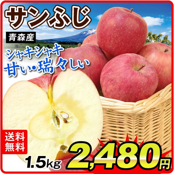 りんご 1.5kg 青森産 サンふじ （5～6玉） 産地直送 送料無料 ふじりんご 林檎 フルーツ 国華園