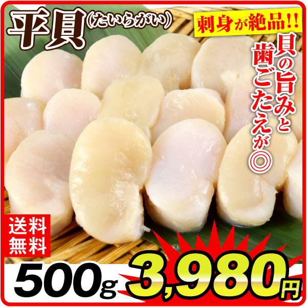 平貝 500g たいら貝 刺身用 （１kg当たり31/40規格） たいらがい タイラギ タイラガイ さしみ用 送料無料 食品 冷凍便