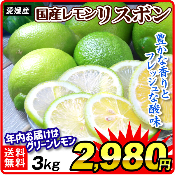 みかん 愛媛産 レモン リスボン 3kg ご家庭用 豊かな香りとフレッシュな酸味 国産レモン 定番品種 グリーンレモン 香酸柑橘 送料無料 食品