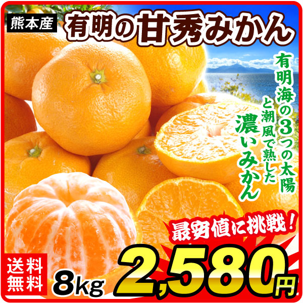 みかん 8kg 有明の甘秀みかん 熊本産 ご家庭用 サイズ混合 温州みかん 送料無料 食品
