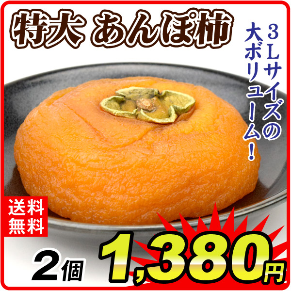 干柿 和歌山産 特大あんぽ柿 2個 3L 半生 送料無料 常温 ポスト投函 加工品 食品