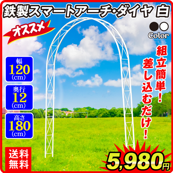 鉄製スマートアーチ ダイヤ白 1個 アーチ ガーデンアーチ ローズアーチ バラアーチ アイアン ガーデニング 庭 玄関 門 フラワー つるバラ 薔薇