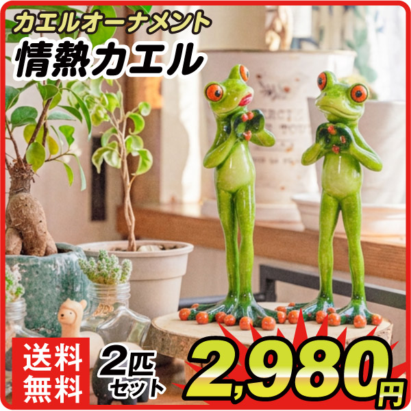 カエルオーナメント　情熱カエル　２個セット　カエルの置物　玄関　風水　縁起物　置物　商売繁盛　開運  雑貨　ガーデニング　庭　オブジェ 卓上