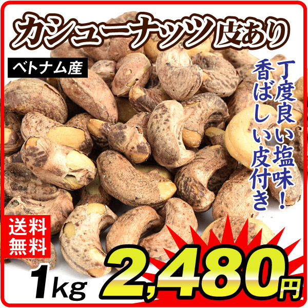 カシューナッツ 1kg 皮あり 塩味 ナッツ 食品 送料無料 常温便