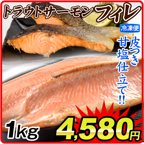 サーモントラウトのフィレ 1kg 定塩 半身 皮つき 食品 送料無料 冷凍便