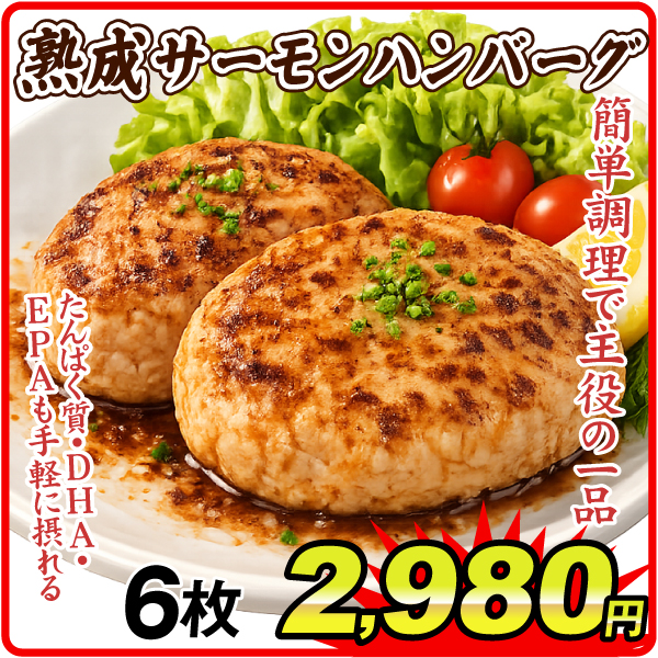 熟成サーモンハンバーグ 6枚（1枚100g） 冷凍おかず おかず お弁当 おつまみ 冷凍便 食品
