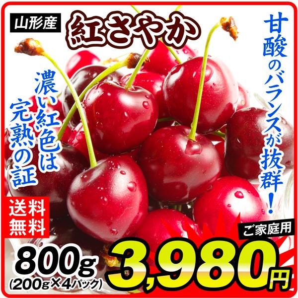 さくらんぼ 800g (200g×4パック) 紅さやか 山形産 ご家庭用 送料無料 食品