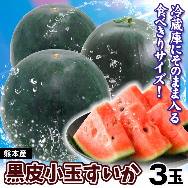 スイカ 約3kg（3玉入り）黒皮小玉すいか 熊本産 送料無料 食品