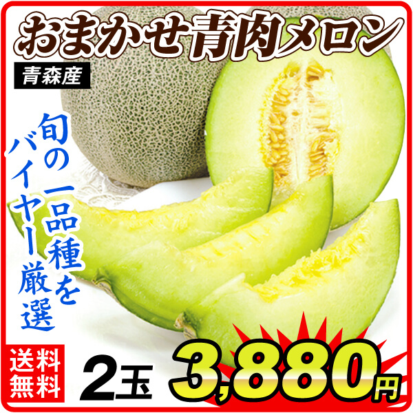 メロン 青森産 おまかせ青肉メロン2玉 （1玉約1.2～1.5kg） ご家庭用 送料無料 食品 国華園