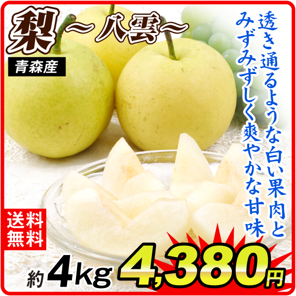 梨 青森産 八雲梨 4kg(10～22玉) ご家庭用 送料無料 食品 国華園