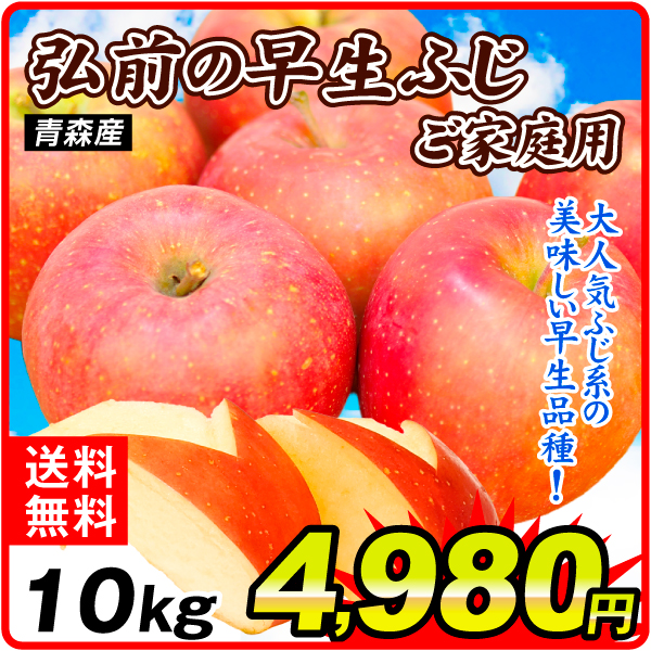 りんご 10㎏ ご家庭用 弘前の早生ふじ 青森産 早生品種 ふじ 訳あり 送料無料 食品【10月上旬より順次発送予定】