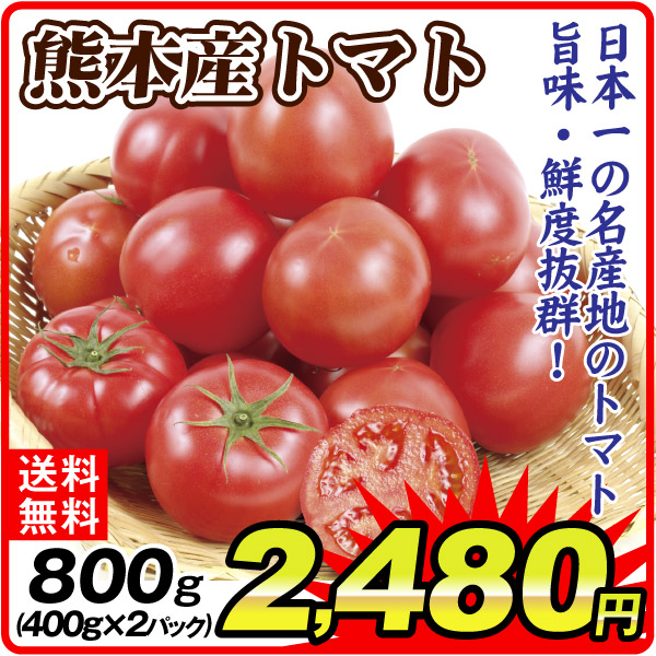 トマト 約400g ×2パック  熊本産 野菜名産地熊本の美味しいトマト 毎日の食卓に 冷蔵便 送料無料 食品