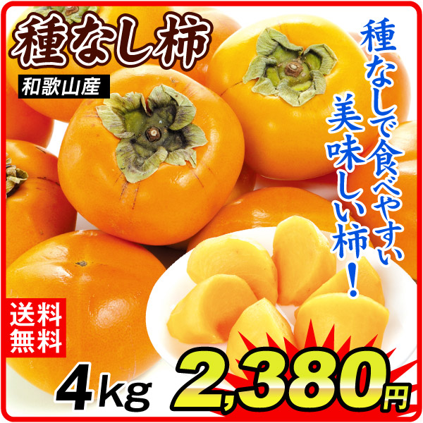 柿 4kg 種なし柿 和歌山産 送料無料 食品