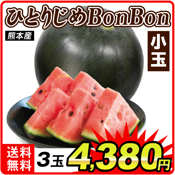 スイカ 3玉 黒皮小玉すいか ひとりじめBonBon 熊本産 送料無料 食品