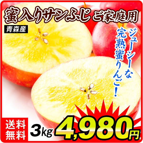 りんご 3kg ご家庭用 蜜入りサンふじ 青森産 送料無料 食品