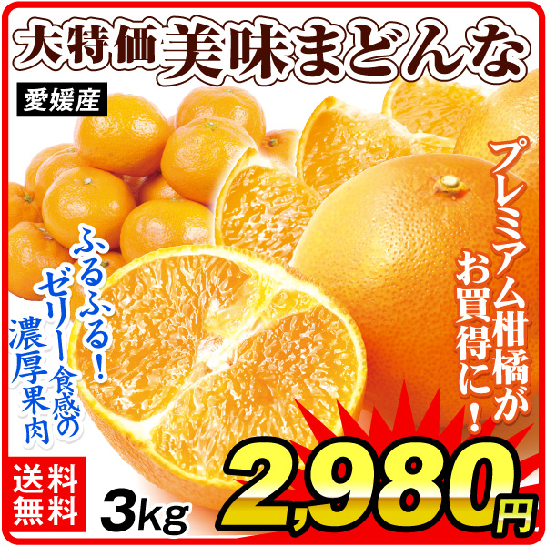 みかん 3kg 大特価 美味まどんな 愛媛産 送料無料 食品