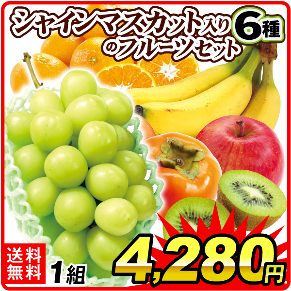 フルーツセット シャインマスカット入り6種のフルーツセット 旬の高級ぶどう1房入り 送料無料 食品