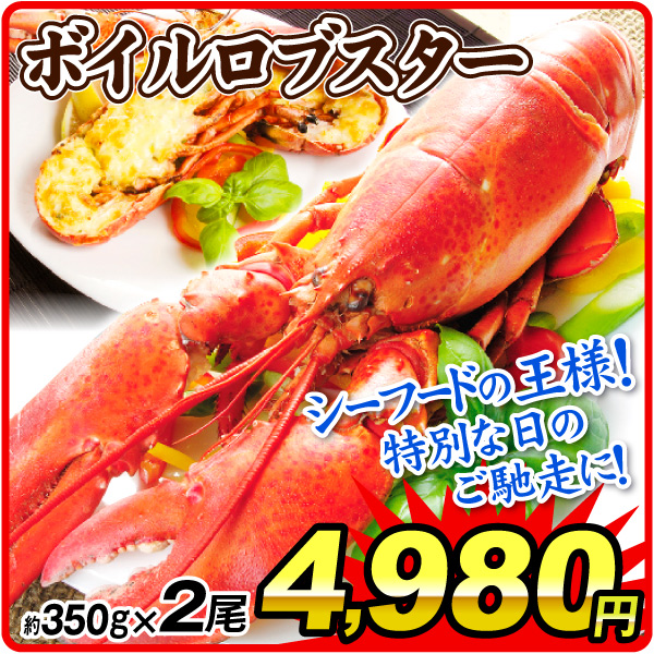 えび ボイルロブスター 2尾 ボイル済み 350g前後×2尾 クリスマス 迎春 冷凍便 食品