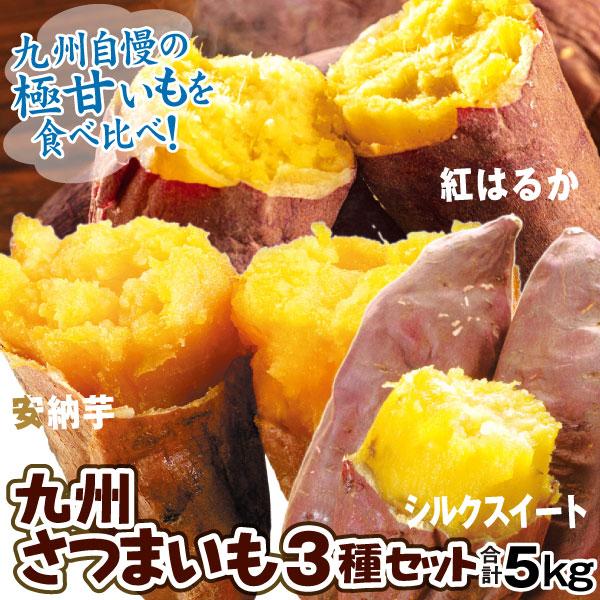 さつまいも 5kg 3種セット （安納芋1kg、シルクスイート2kg、紅はるか2kg） 九州産 送料無料 食品