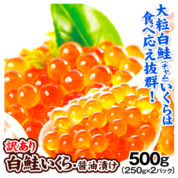 イクラ 訳あり 白鮭いくら 醤油漬け 500g (250g×2パック) 大粒 チャム いくら 魚卵 冷凍便 食品