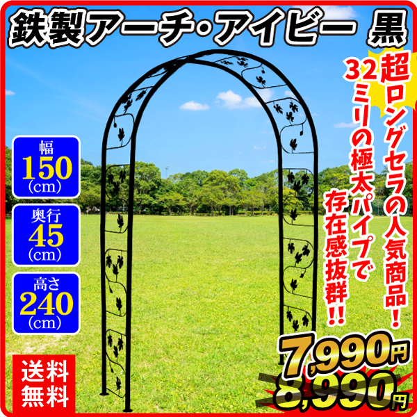 鉄製アーチ・アイビー黒 1個 アーチ ガーデンアーチ ローズアーチ バラアーチ アイアン ガーデニング 庭 玄関 門 フラワー つるバラ 薔薇（特別カタログ）