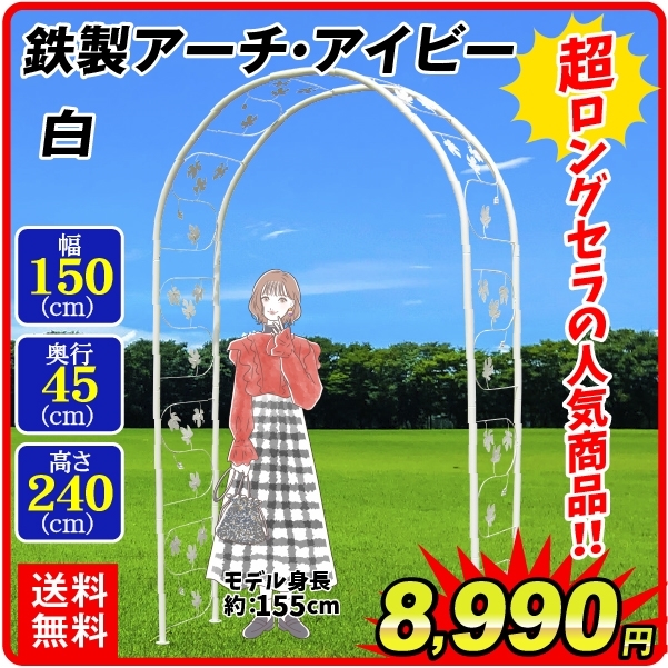 鉄製アーチ・アイビー白 1個 アーチ ガーデンアーチ ローズアーチ バラアーチ アイアン ガーデニング 庭 玄関 門 フラワー つるバラ 薔薇