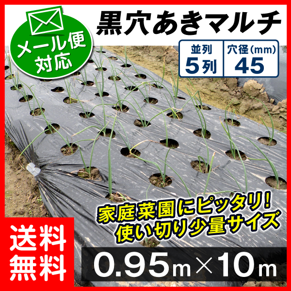 【メール便 送料込】 使い切りマルチ 黒穴あきマルチ 5列45 (0.95×10m)  1枚