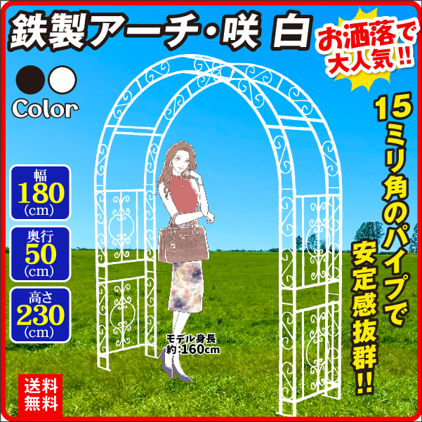 鉄製アーチ・咲 白 1個 アーチ ガーデンアーチ ローズアーチ バラアーチ アイアン ガーデニング 庭 玄関 門 フラワー つるバラ 薔薇