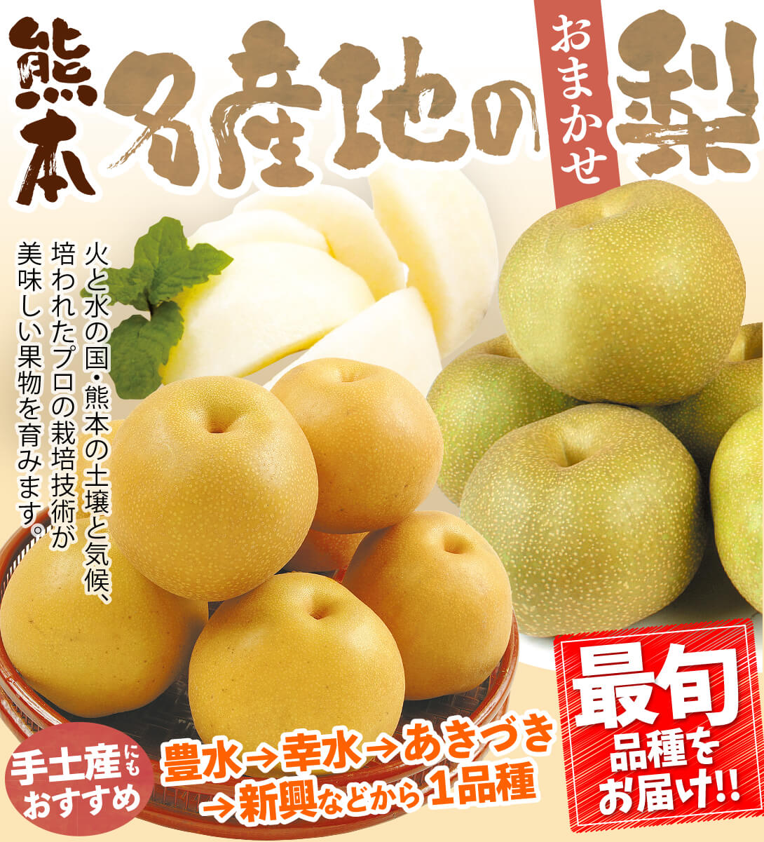 梨 6玉 名産地の梨 和梨 熊本産 旬の1品種を厳選してお届け おまかせ 送料無料 食品